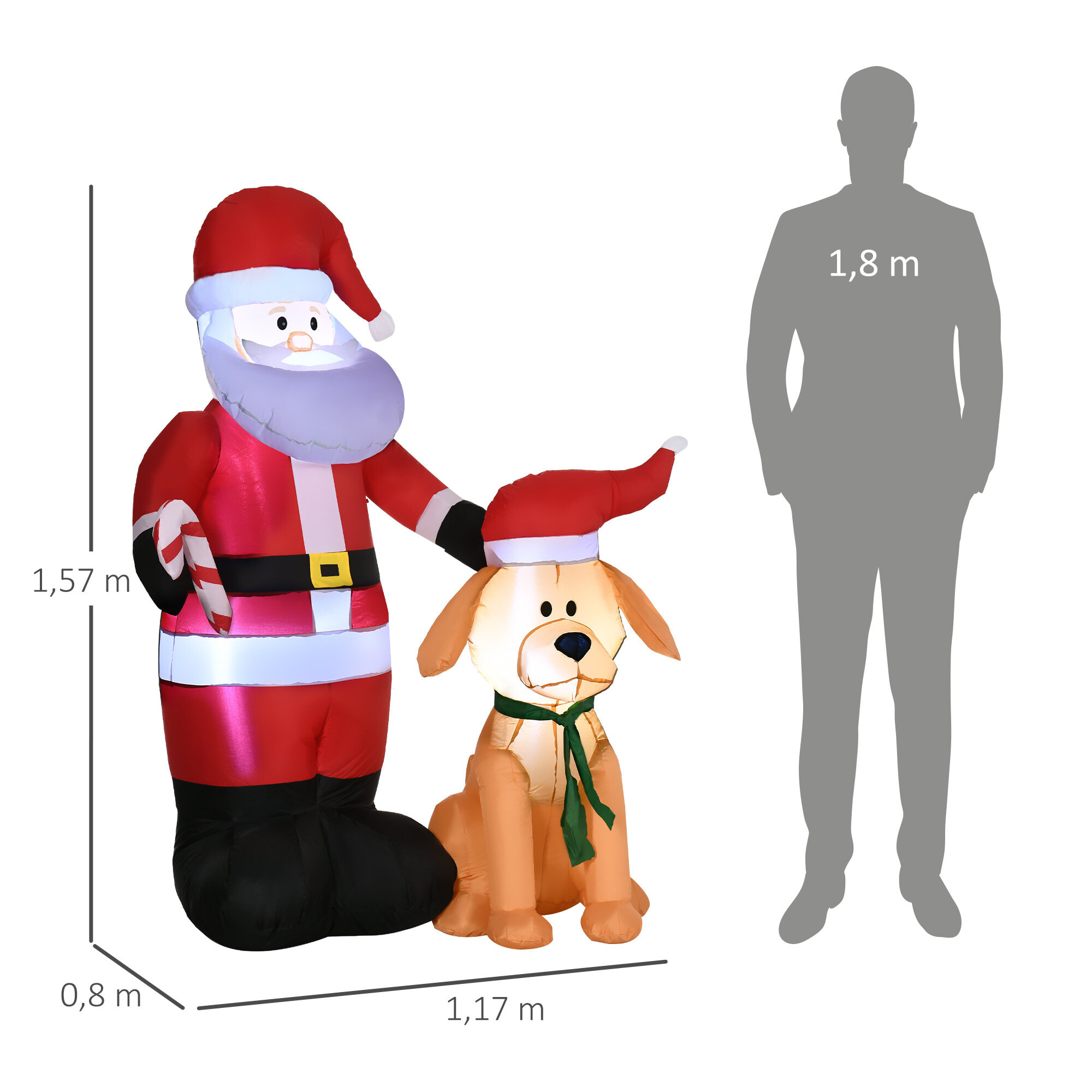 Outsunny Papá Noel Inflable con Perro con 9 Luces LED IP44 e Inflador Eléctrico Decoración Navideña para Interiores y Exteriores 117x80x157 cm Multicolor