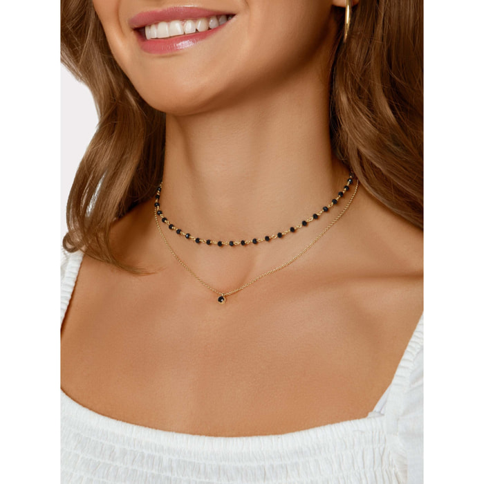 Collar Sophie Black Plata Baño Oro