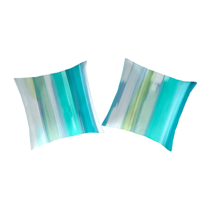 2 Fundas de almohada 100% algodón LOANE  azul/verde/blanco 65x65 Cm