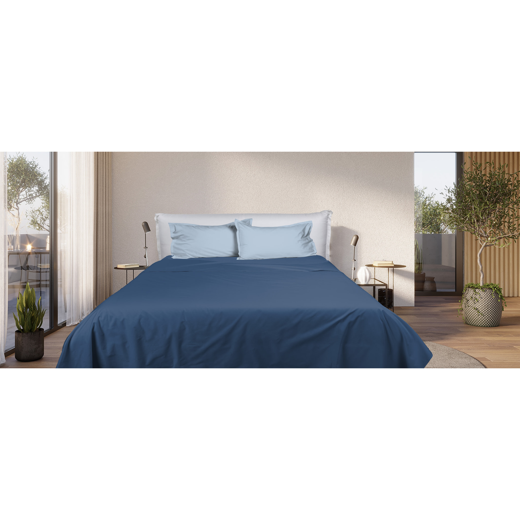 UNO CASA DESIGN Completo Letto Bice 25 Bicolor in Puro Cotone_Matrimoniale_azzurro