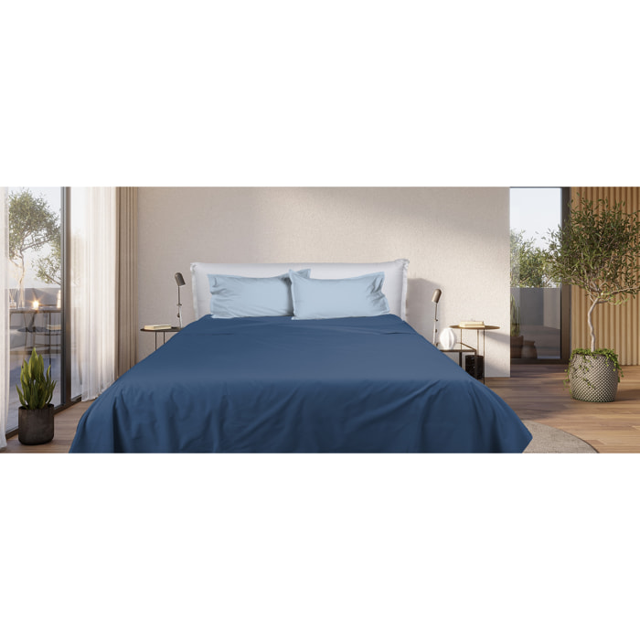 UNO CASA DESIGN Completo Letto Bice 25 Bicolor in Puro Cotone_Matrimoniale_azzurro