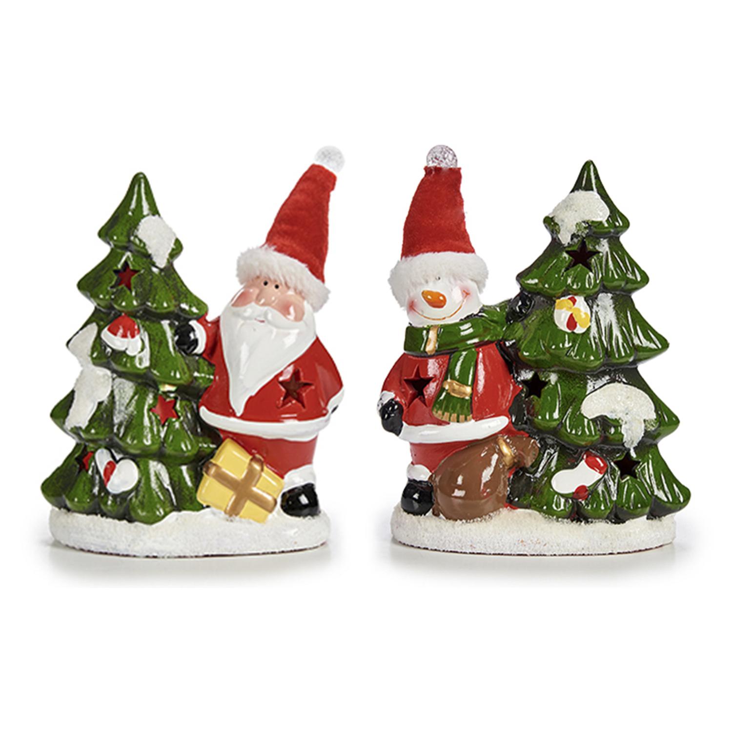 Confezione da 2 personaggi Babbo Natale e pupazzo di neve con alberello.