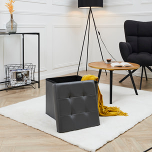 Coffre Pouf Pliable Pu Gris