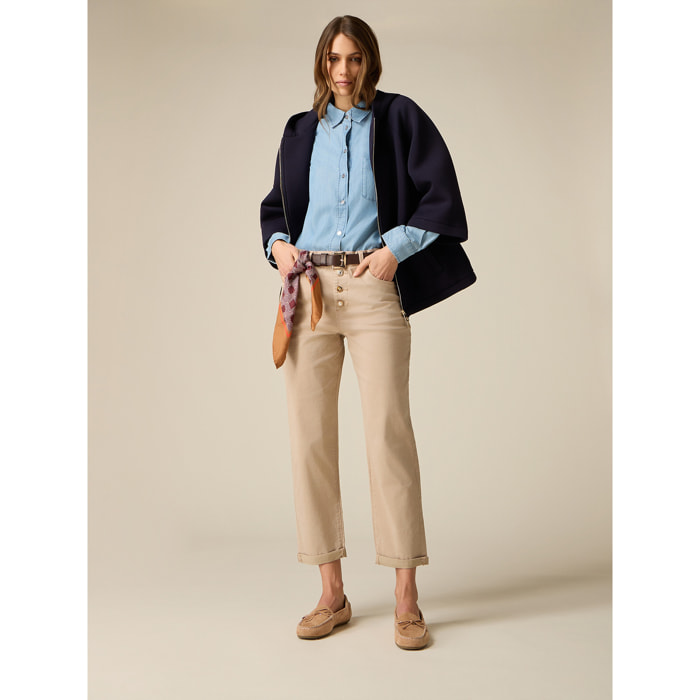 Oltre - Pantaloni boyslim misto lyocell - Beige