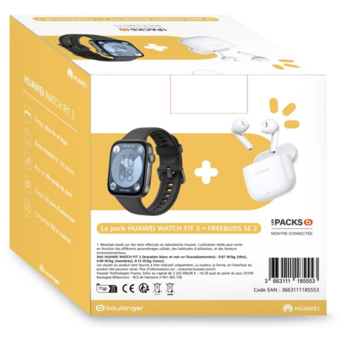 Montre connectée HUAWEI Pack Watch Fit 3 Noir + buds SE 2 Noir