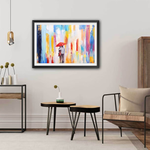 Affiche parapluie rouge Affiche + cadre en bois - Noir