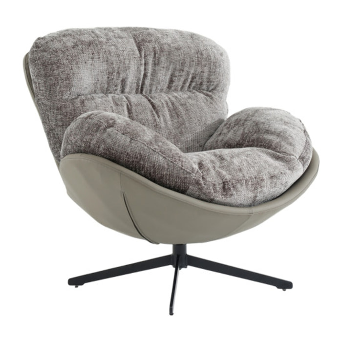 Fauteuil rotatif 360° tissu doux avec simili et pieds métal - DOUDOU