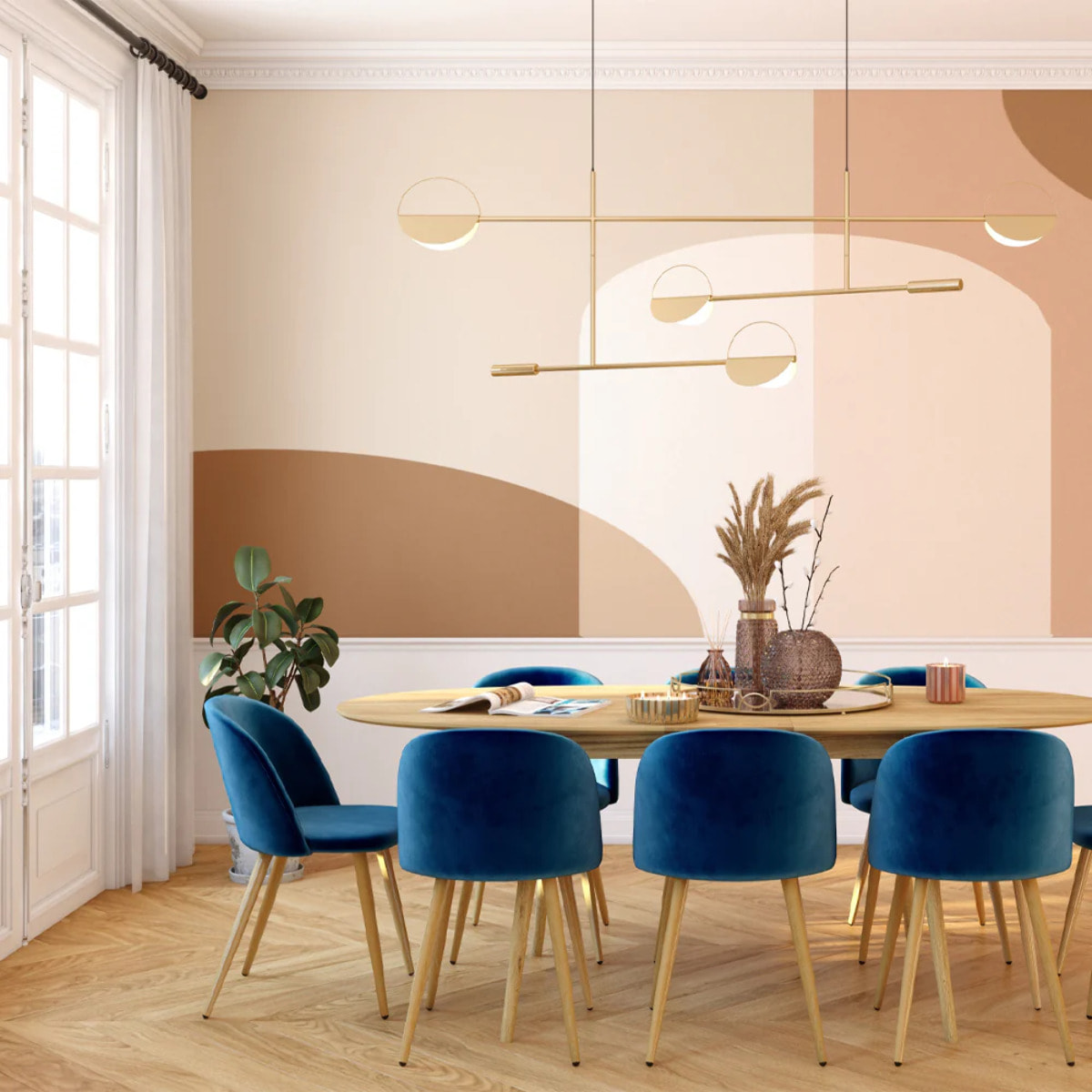 Lot de 2 chaises en velours bleu et pieds en métal - Cozy