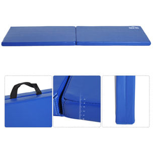 Tapis de gymnastique yoga pilates fitness pliable portable grand confort 180L x 60l x 5H cm revêtement synthétique bleu