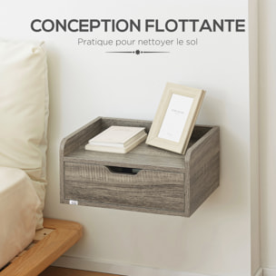 Lot de 2 chevets tables de nuit murales - tiroir coulissant, plateau - dim. 40L x 30l x 19H cm - panneaux aspect bois gris