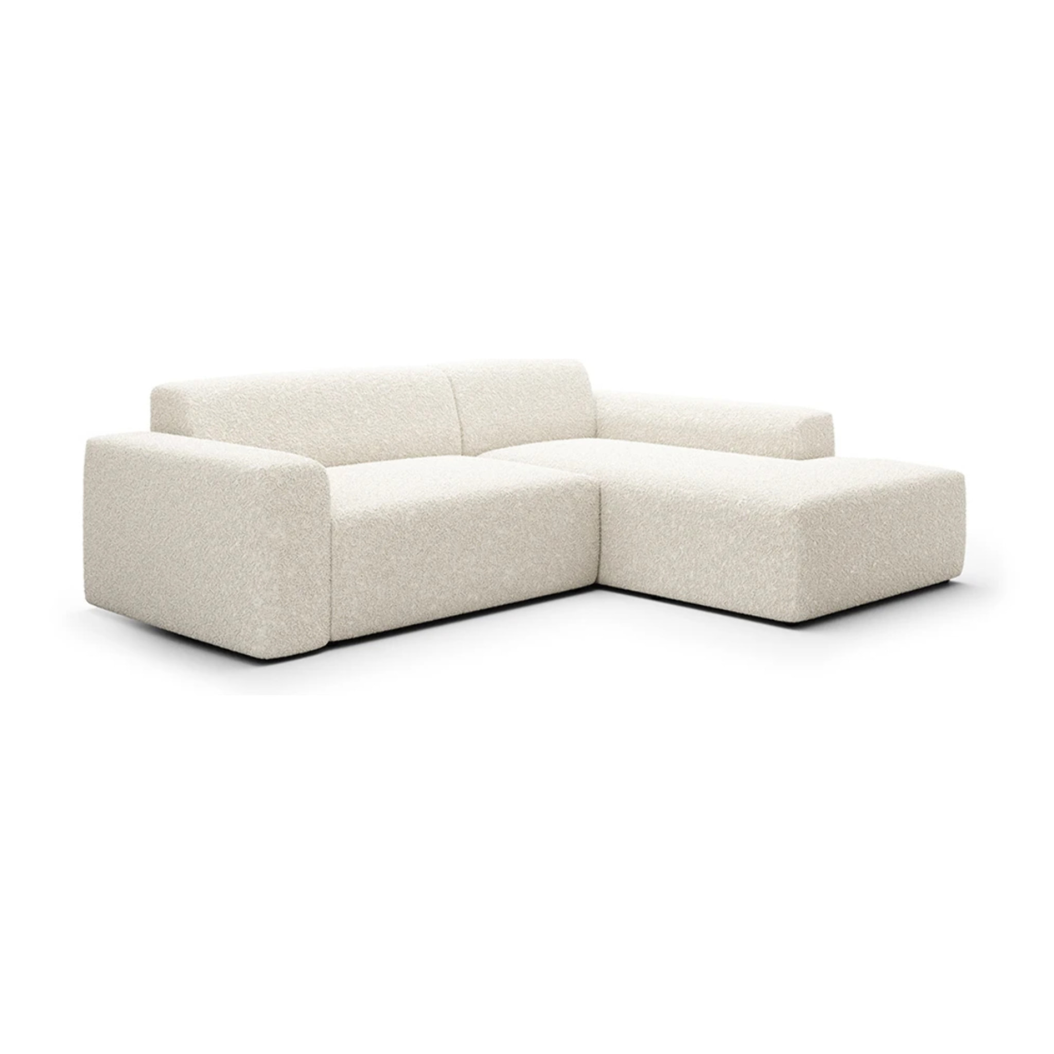 CALYS - Canapé d'angle droit 4 places en tissu bouclette écrue