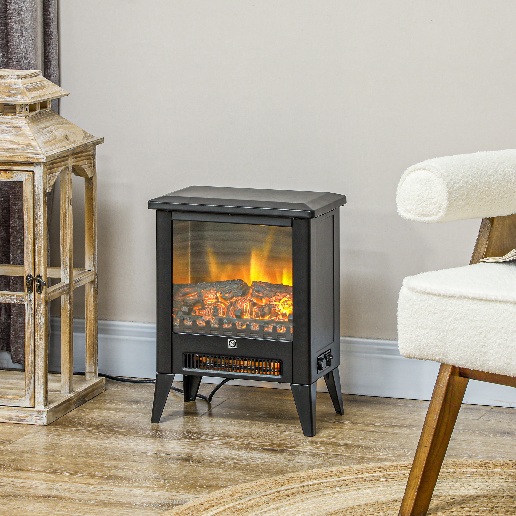 Chimenea Eléctrica, 1800W, Chimenea Decorativa Independiente, Efecto de Llama LED, Bajo Ruido, Protección contra Sobrecalentamiento, para 30 m², Sala, Dormitorio, Negro