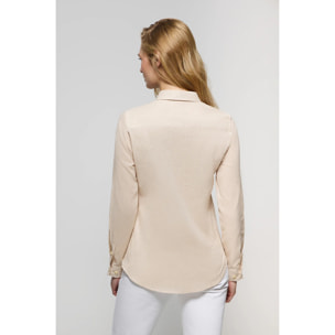 Camicia beige in lino e cotone con particolare ricamato Rigby Go