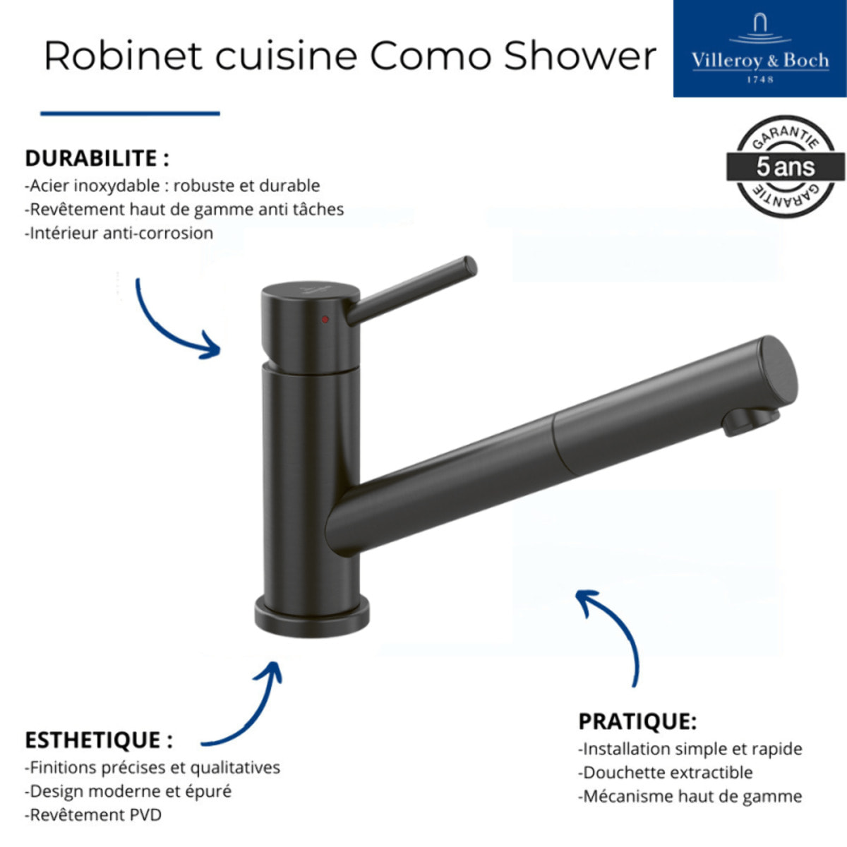 Robinet cuisine rabattable VILLEROY ET BOCH Como Shower window