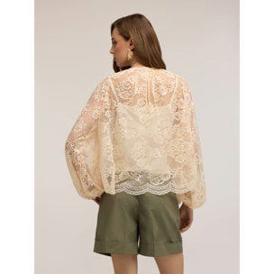 Motivi - Blusa de encaje con mangas ranglan - Beige