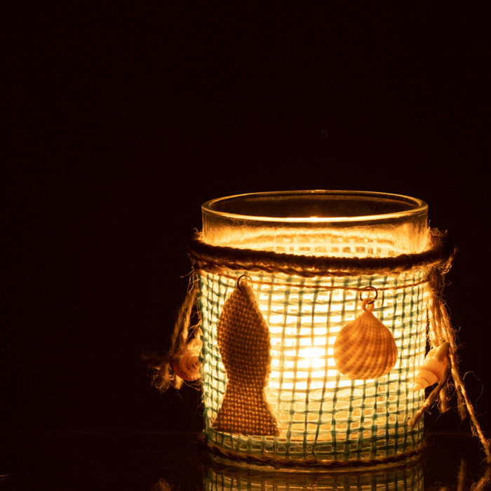 J-Line bougeoir Mer - verre - bleu/blanc - 2 pcs