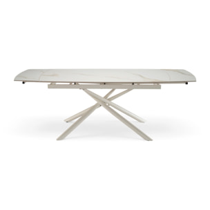 Tavolo allungabile BONIFACIO in ceramica, finitura calacatta oro lucida e gambe in metallo verniciato bianco - 160-220×80x76 cm