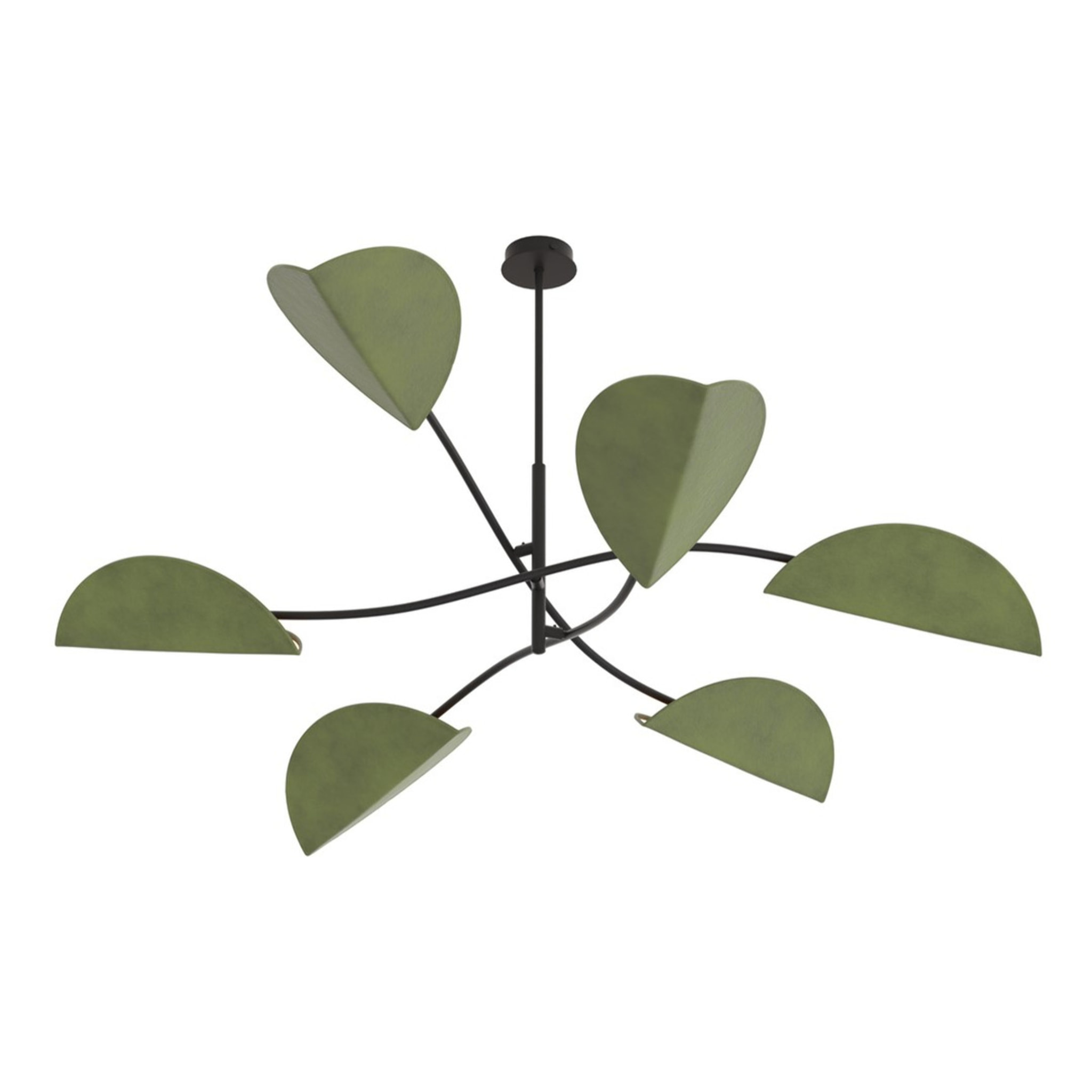 Lampada a sospensione Lotus in acciaio nero e velluto verde