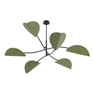 Lampada a sospensione Lotus in acciaio nero e velluto verde