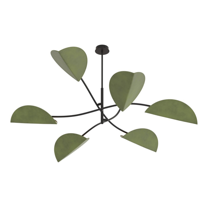 Lampada a sospensione Lotus in acciaio nero e velluto verde