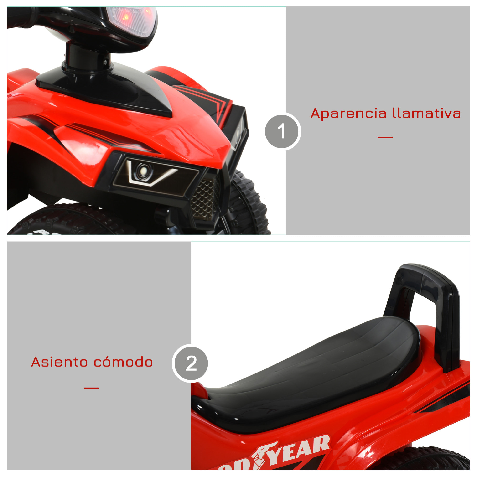 Quad Cuatrimoto para Niños con Luces Sonidos Bocina Rojo