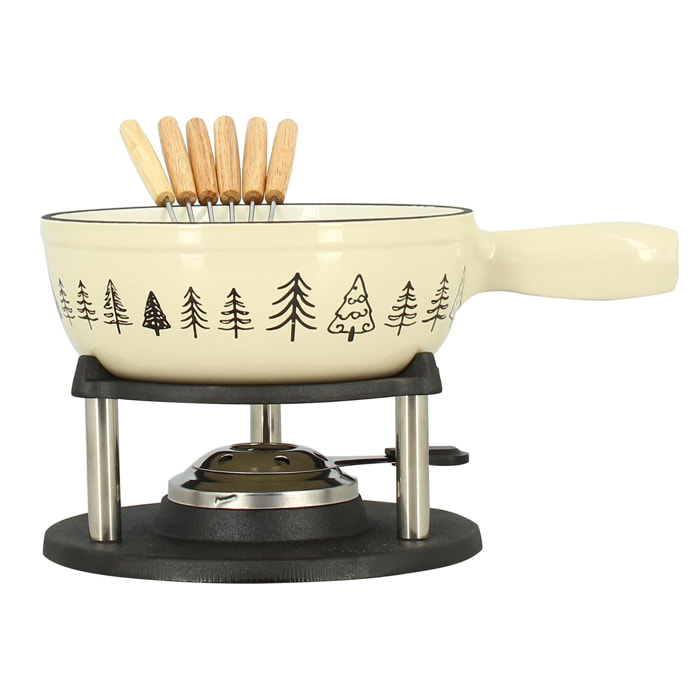 Fondue montagne 1.9l en fonte crème avec 6 fourchettes