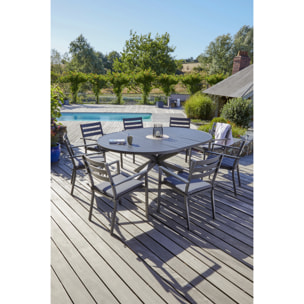 PELOSA - Ensemble repas 8 places en aluminium anthracite avec rallonge papillon