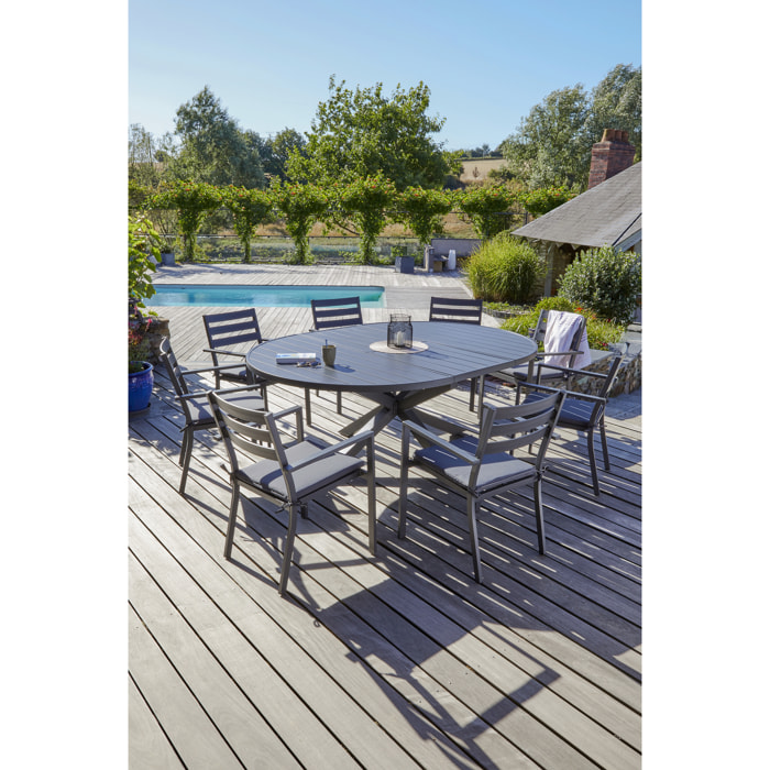 PELOSA - Ensemble repas 8 places en aluminium anthracite avec rallonge papillon