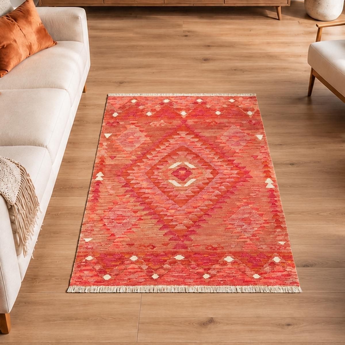 Tapis kilim géométrique, tissé plat en laine, USADE