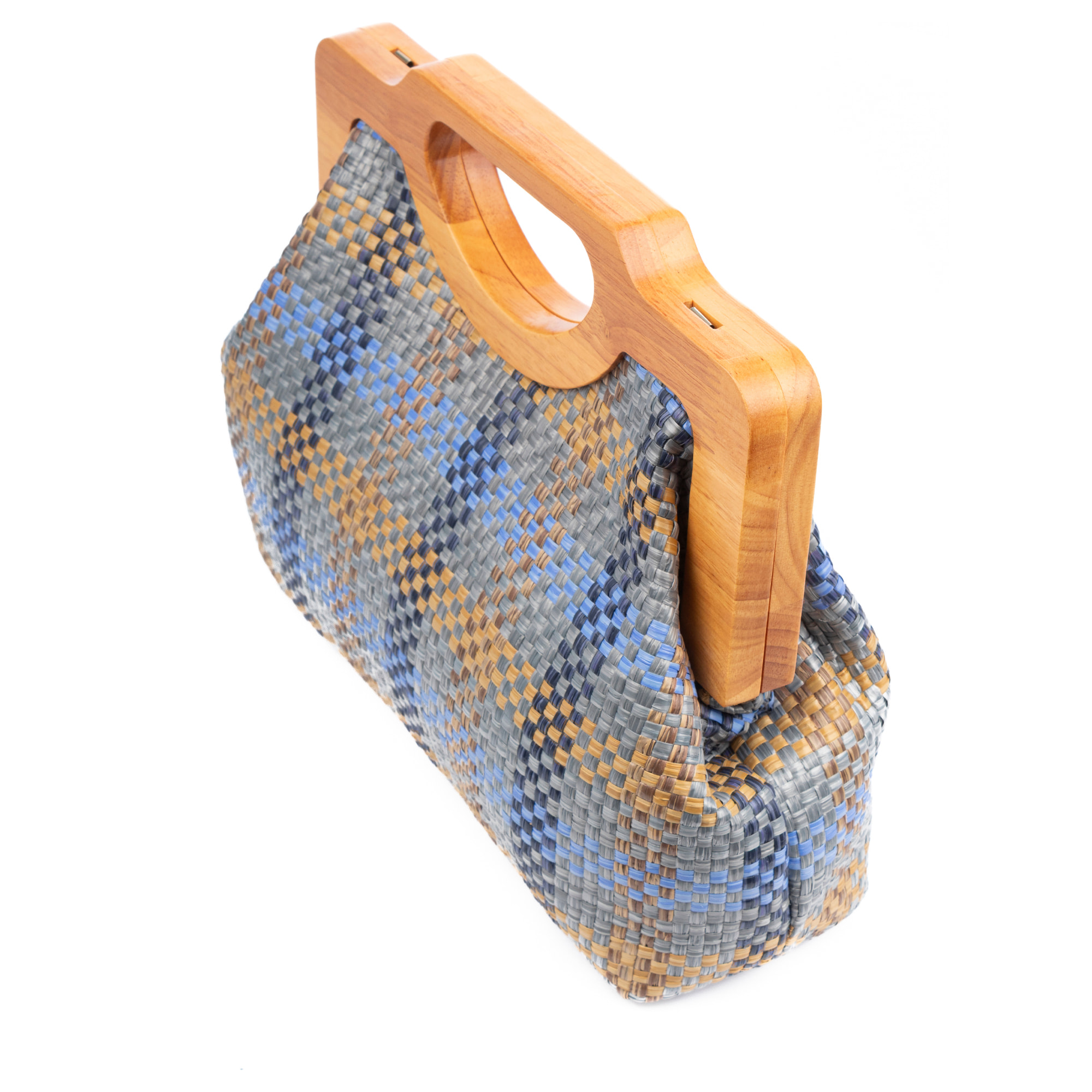 Bogna Bolso de mano Mujer. Fabricado en madera natural y rafia sintética entrelazada.