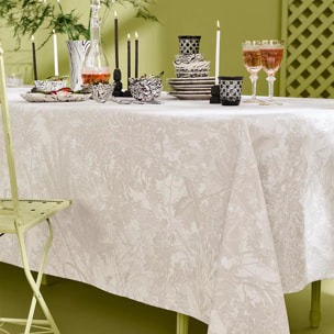 Nappe pur coton enduit motif jacquard beige Mille esprit jardins chanvre