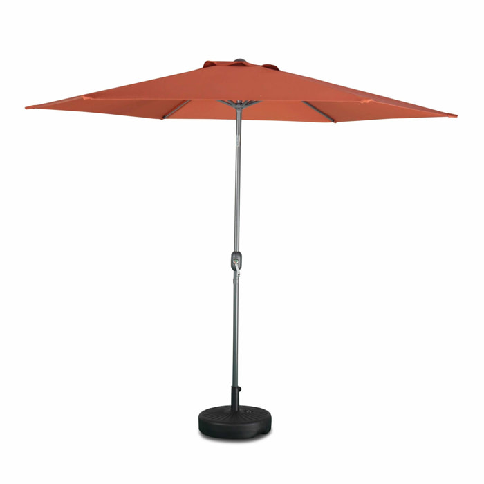 Parasol droit rond Ø300cm - Touquet Terracotta - mât central en aluminium orientable et manivelle d'ouverture