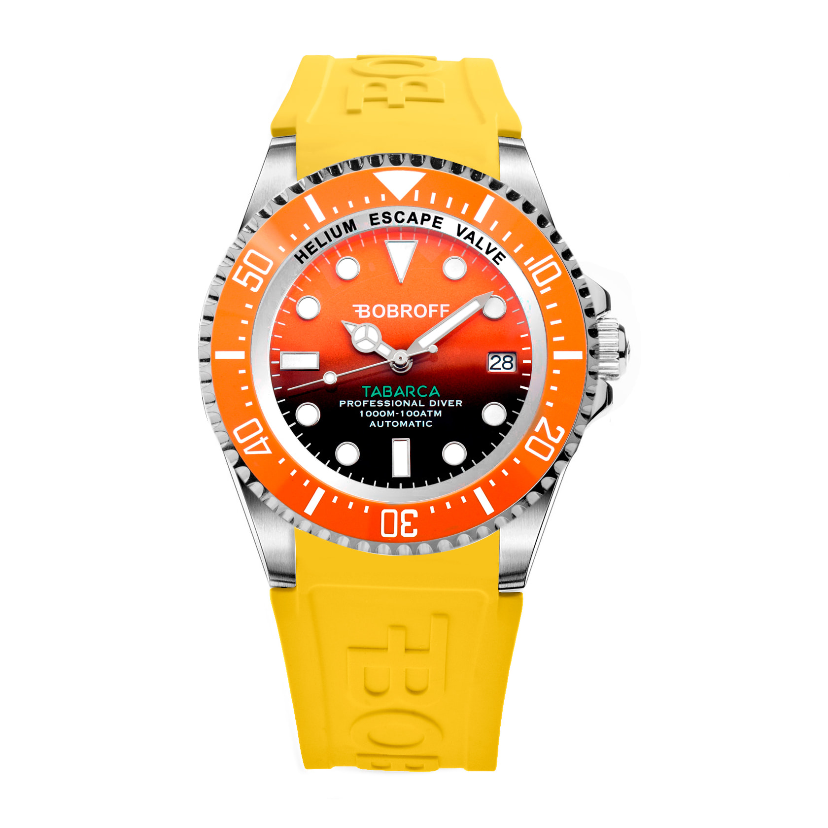 Bobroff - Reloj de hombre automatico diver profesional de buceo, 1000 m, Naranja, 44MM, valvula de helio BF0004bn-BFSTA