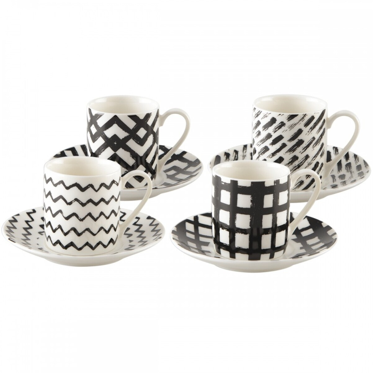 Tasses cafe 90ml noir et blanc - lot de 4