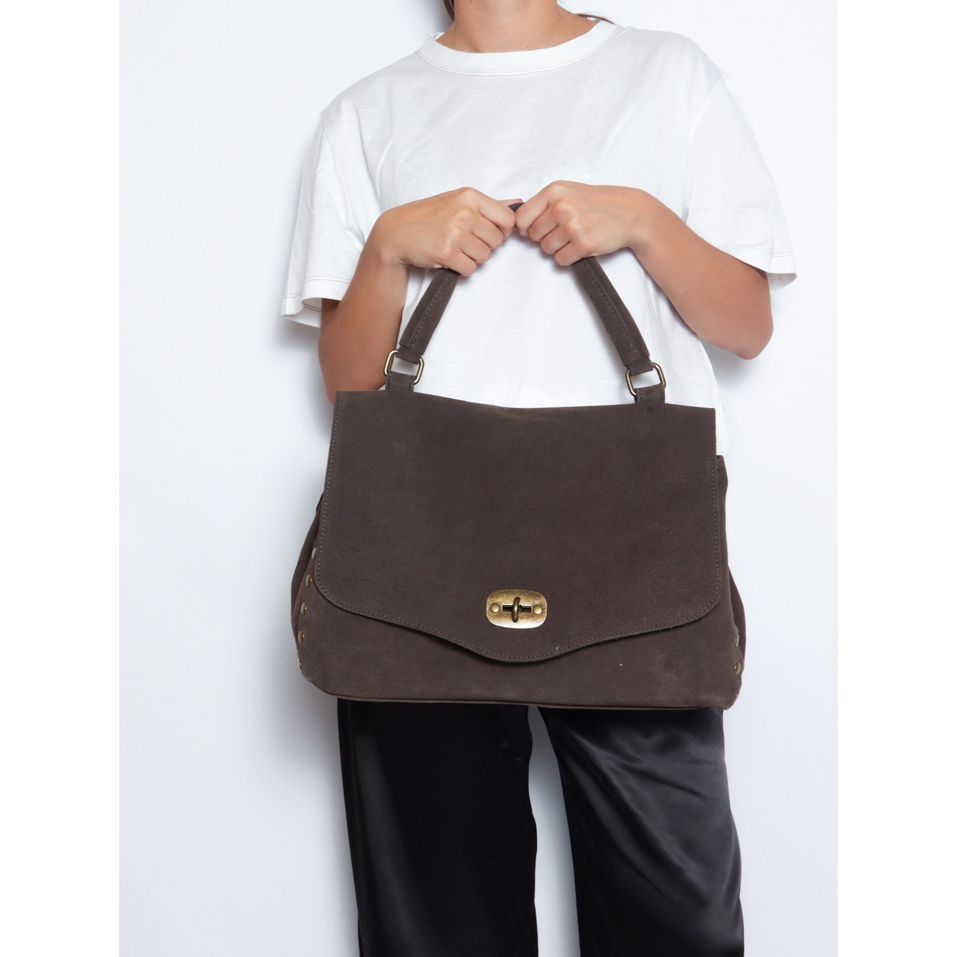 Borsa a mano da donna Made in Italy - Modello Zelia Elite - Pelle scamosciata - 37.0 x 22.0 x 15.0 cm