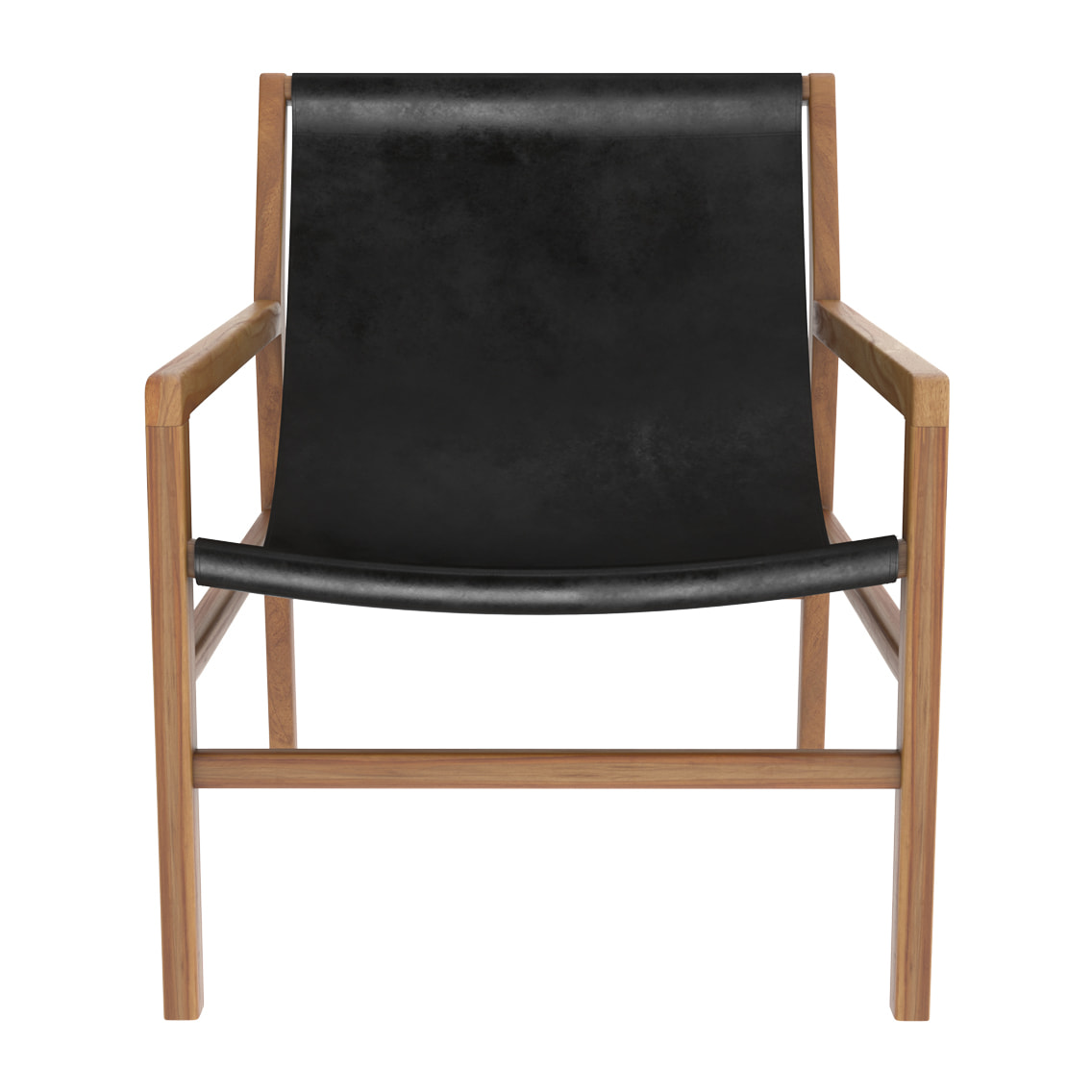 Fauteuil lounge Apache en teck et cuir noir