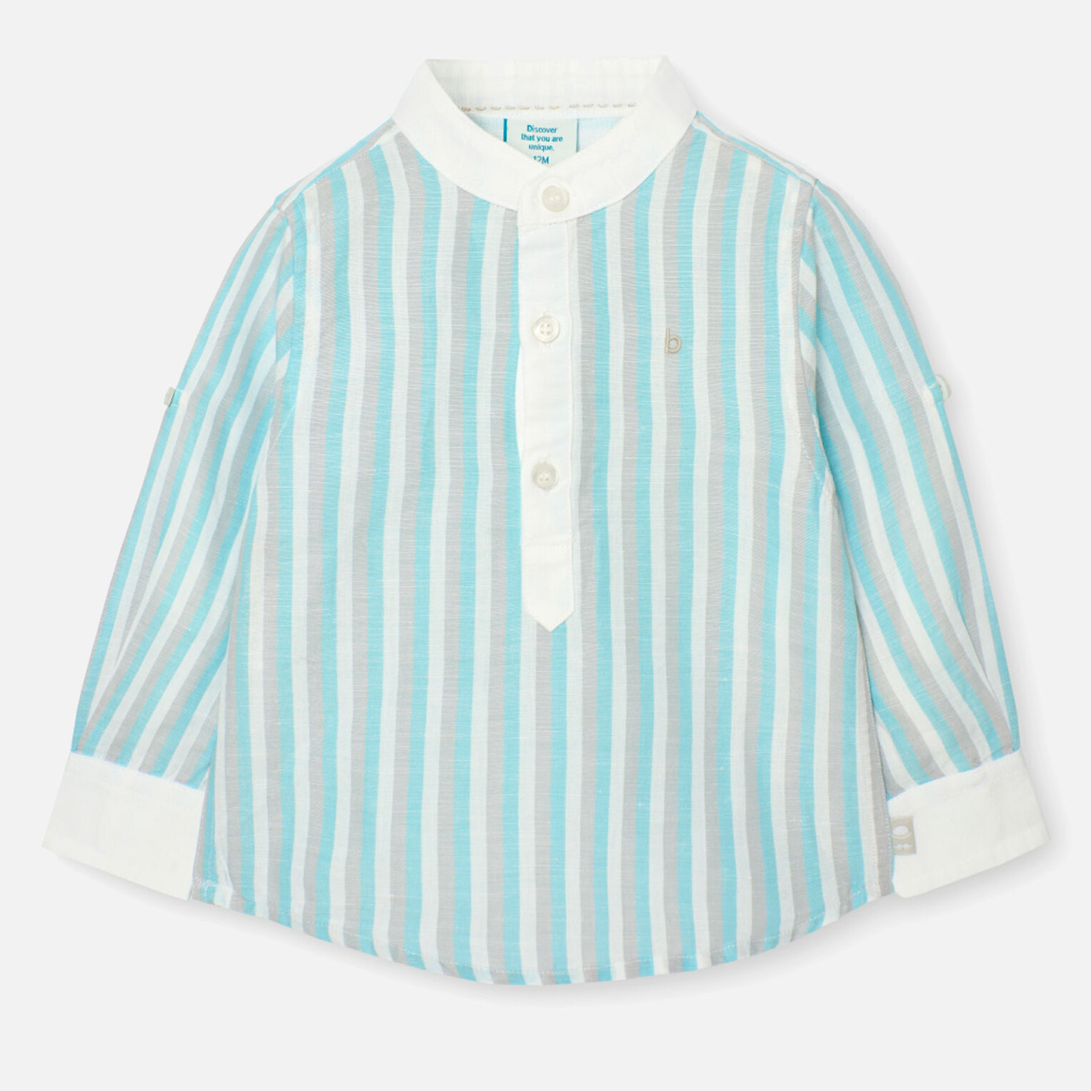 Camisa listada niño, lino, estampado rayas, piedra, cuello