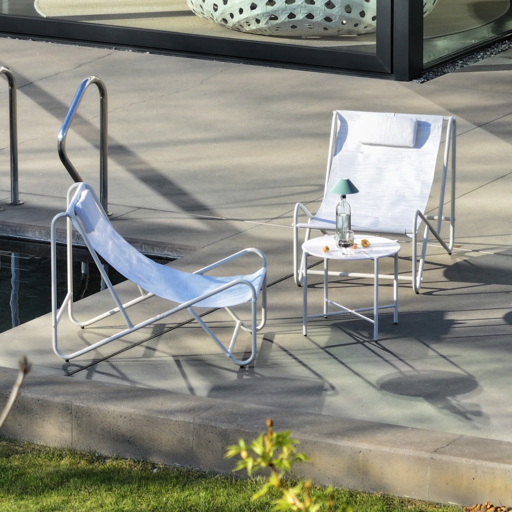 Set de 2 fauteuils relax avec table ronde en acier SALINA