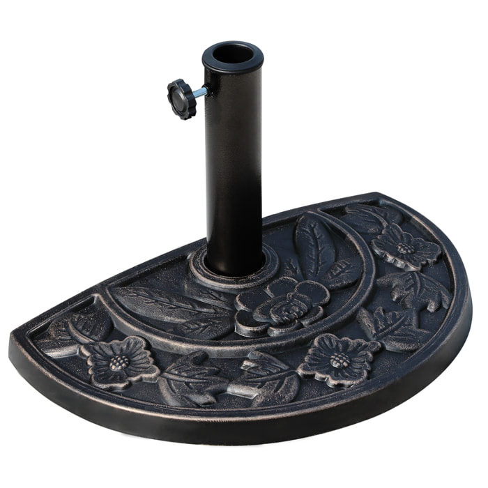 Base de Sombrilla Semicírculo Peso 9 kg Soporte para Parasol de Resina para Poste de Paraguas de Ø3,8 cm y Ø4,8 cm para Terraza Patio Jardín Playa 50x31x32 cm Bronce