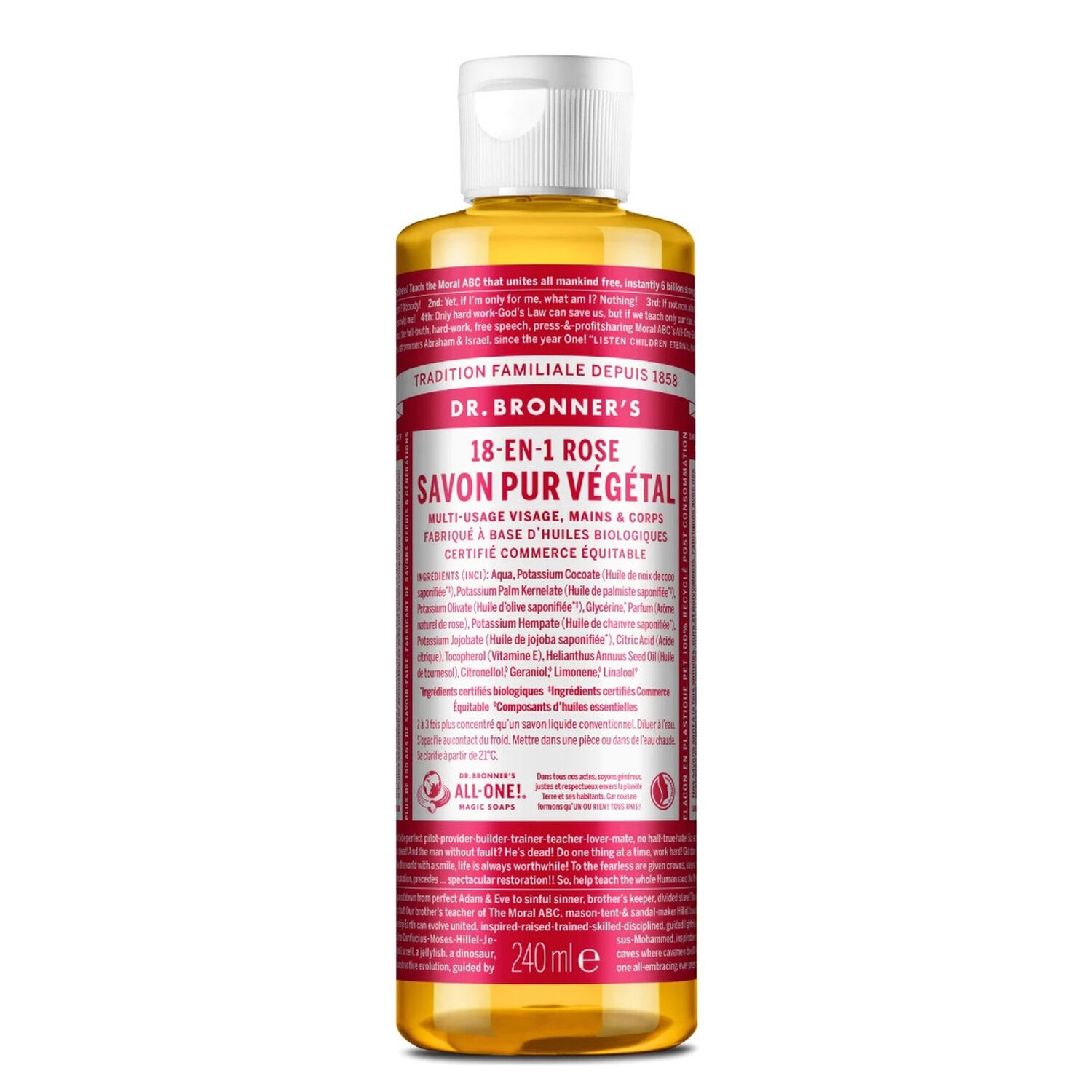 Savon liquide à la rose  - Un savon de Castille liquide naturel 18-en-1