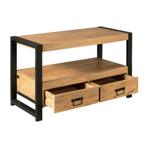 Petit meuble TV bois métal 2 tiroirs 120 cm MILORA