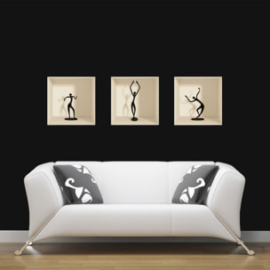 Stickers muraux 3D | Sticker Mural Autocollant effet 3D figurines danseuses - Stickers adhésifs 3D Chambre Salon Trompe l'oeil