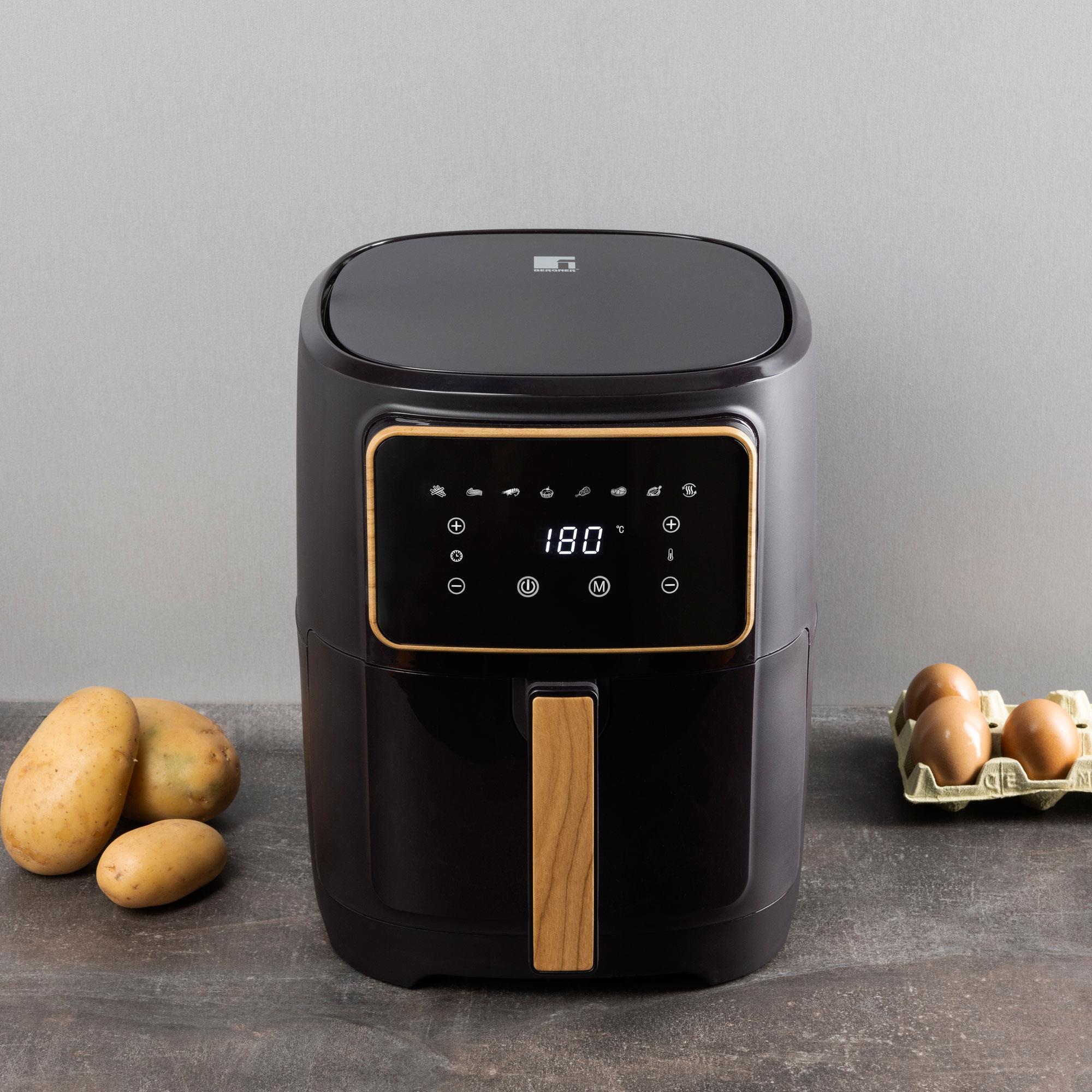 Freidora de aire de 1800W y 6,9L con 8 programas de cocción, revestimiento cerámico y ajuste de temperatura CHARCOAL Bergner