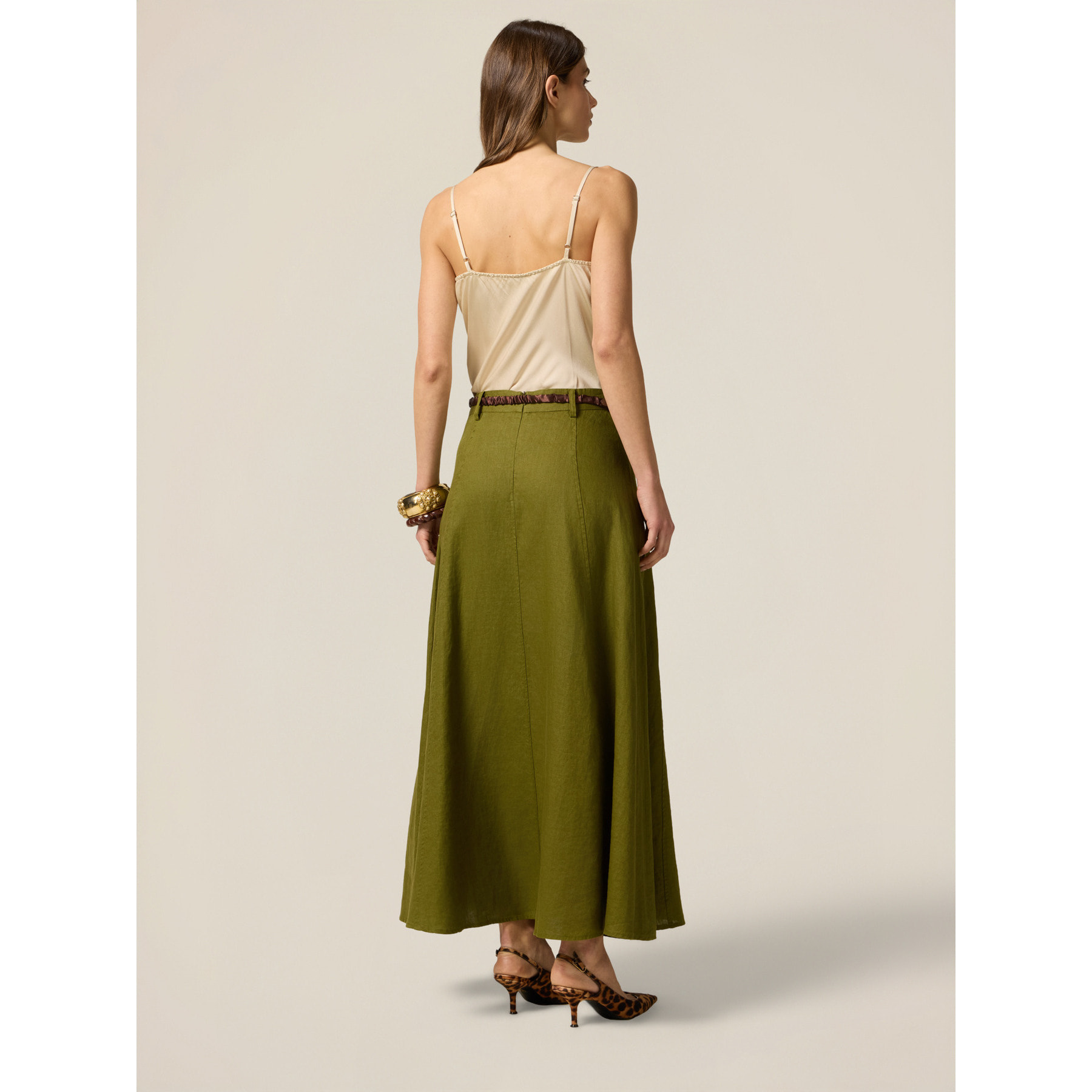 Oltre - Gonna svasata in lino - Verde