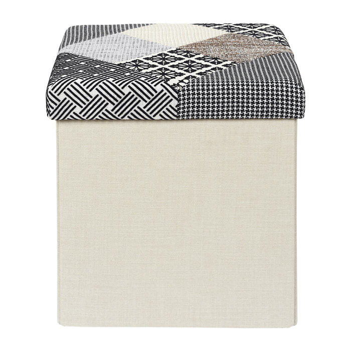 Coffre Pouf Pliable Patchwork Gris