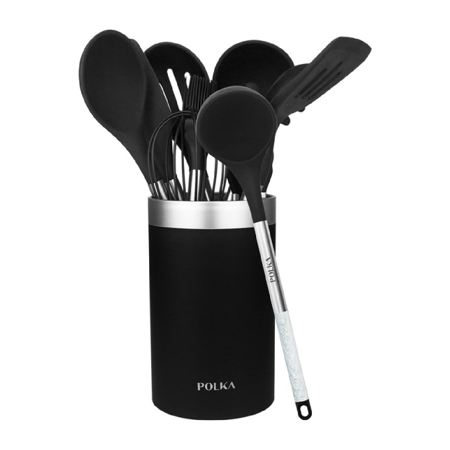 Utensilios de Cocina de Silicona Polka Excellence Force. Set de 9 piezas Negro,