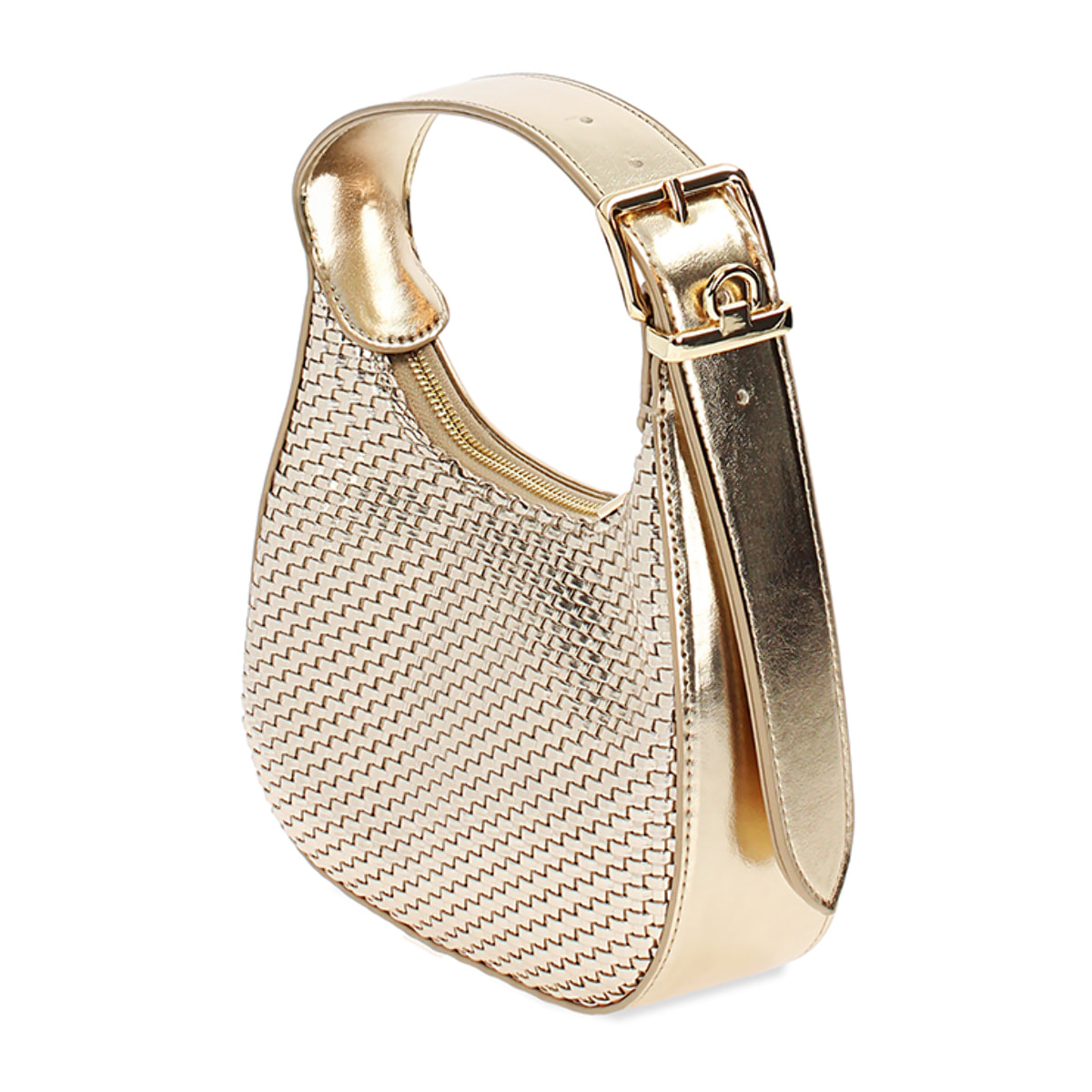 Mini bag donna oro in laminato intrecciato