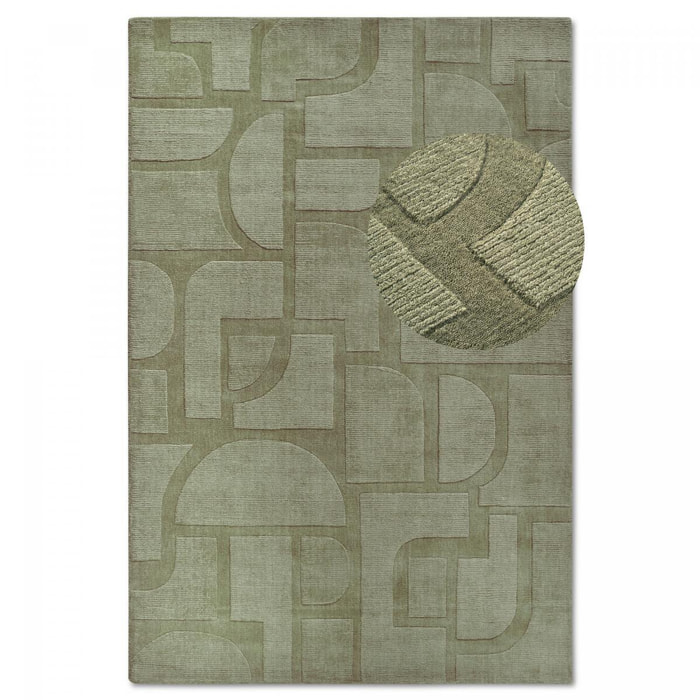 Tapis salon motif géométrique, laine tissée main, ziya authentique