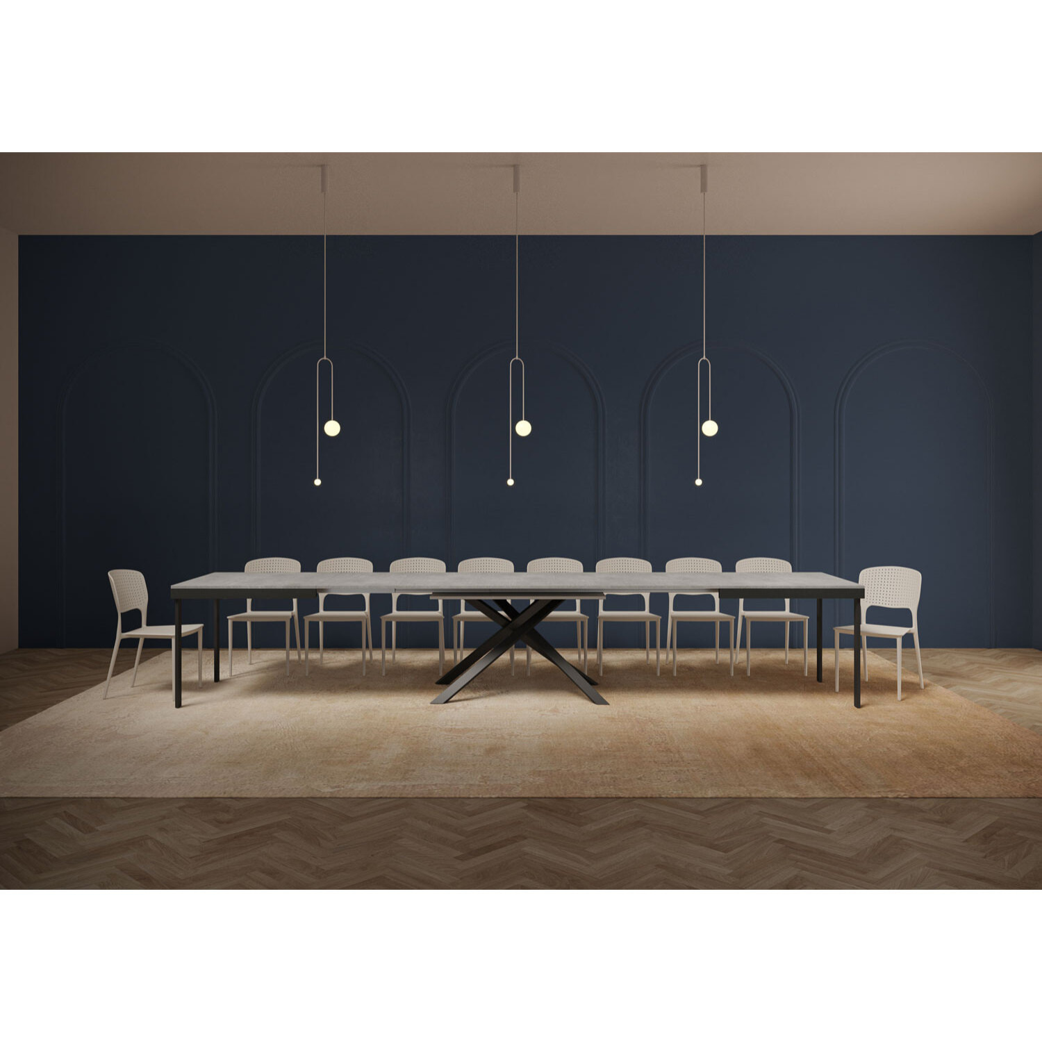 Mesa extensible 90x180/440 cm Karida Evolution cemento estructura antracita