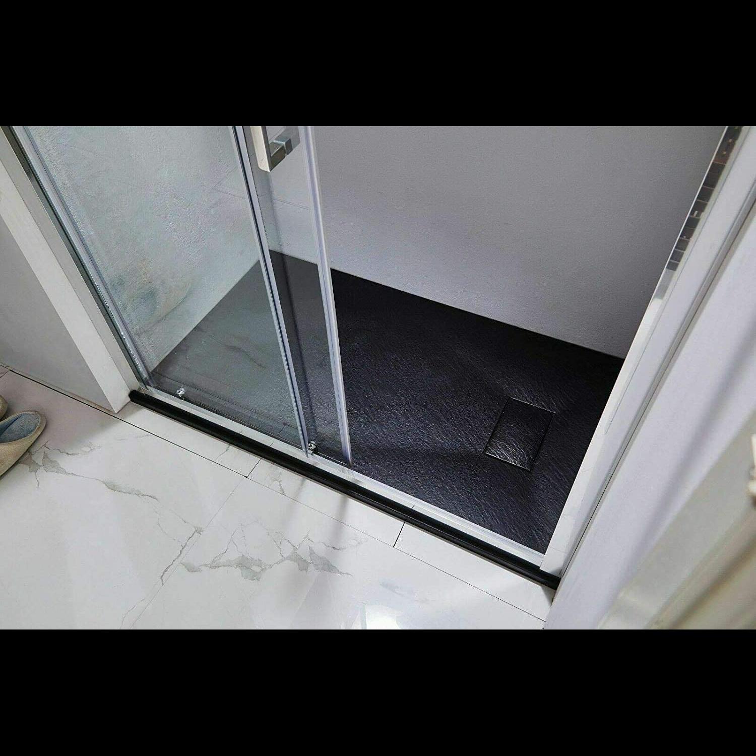 Piatto Doccia Spessore 2.6 Cm In Resina SMC Effetto Pietra Stone Ardesia Antiscivolo Filopavimento Riducibile Con Griglia Copertura 80 x 180 cm Nero